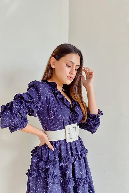 Emma Classy Blue Dress With Frills